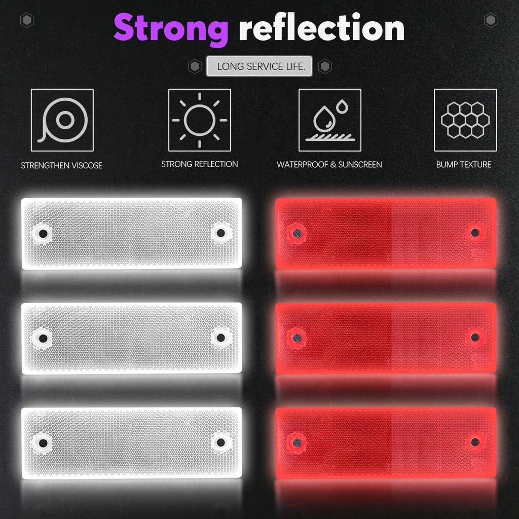 Swpeet 20Pcs Universal Red + White Plastic Rectangular Stick-on Car Reflector Sticker, Door Reflectors Interior Red + White Compatible Warning Plate