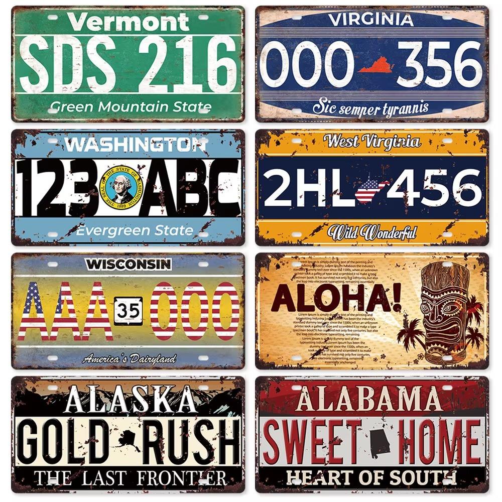 Vintage Tin Art with 1530 License Plate Design: Ideal for American - Style Background Wall Decor