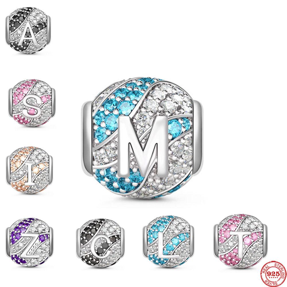 Круглые бусины из стерлингового серебра 925 пробы с буквами алфавита, подходят оригинальные модные браслеты «сделай сам» для женщин, подарочные ювелирные изделия