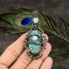 Amazonite, Moonstone Copper Wire Wrap Jewelry Pendant 3.31" L5h40