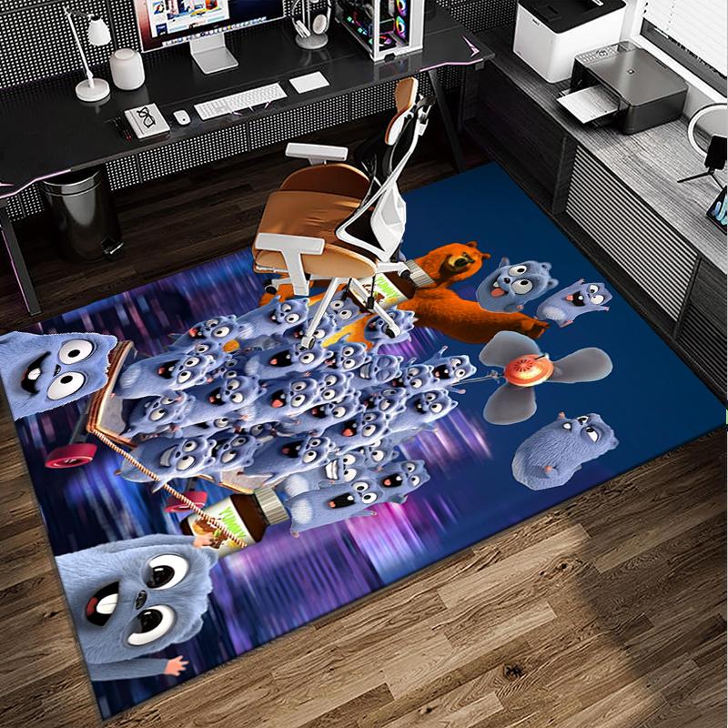 Bear And Blue Critter Adventure Office Rug Chair Mat, Game Carpet, Suitable for Front Door, Bedroom, Living Room, Desk, Holiday Gift