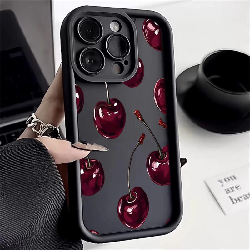 Luxury Wine Red Cherry Print Silicone Soft Phone Case For 17 16 15 14 13 12 11 Pro Max 17 Air 16E XS X XR 7 8 Plus Cover