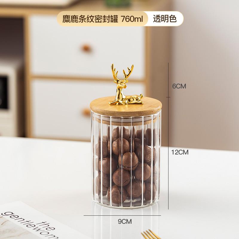 Банка из прозрачного стекла Nordic, банка для хранения зерна из боросиликатного стекла, банка для хранения сухофруктов с бамбуковой крышкой в виде головы оленя