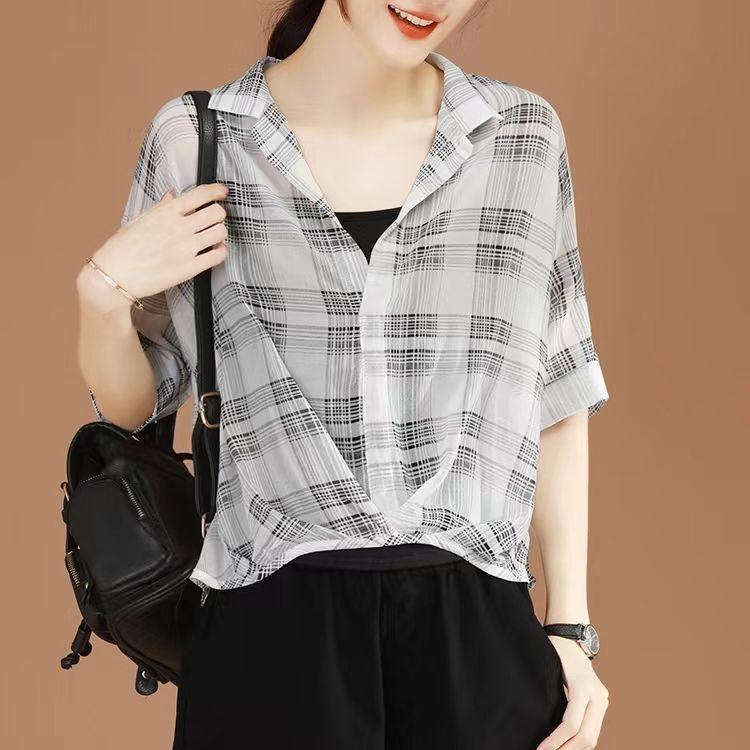 Летняя женская шифоновая рубашка, модный асимметричный пуловер, рубашка из двух частей, шифоновый топ с рукавами «летучая мышь»