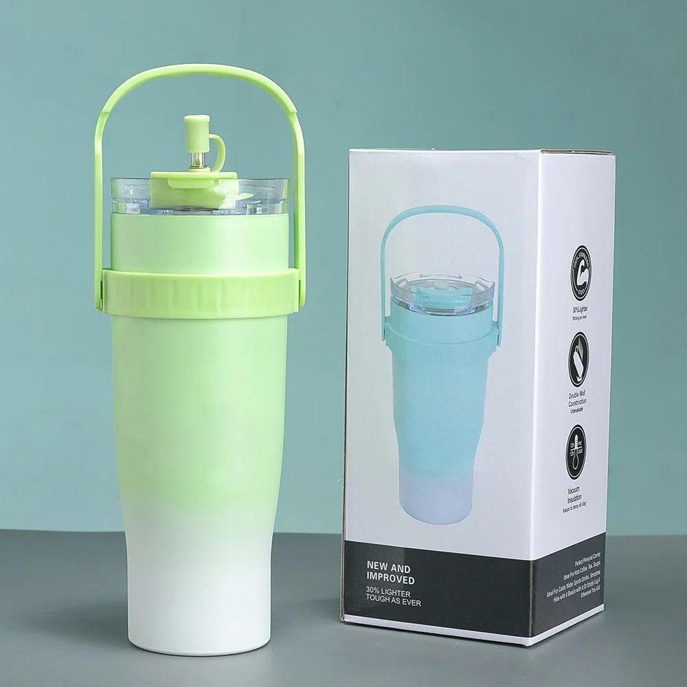 Large Capacity Portable Insulation Cup With Straw Office Double Drink Cup  Outdoor Activities