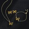 Butterfly Glass Material Romantic Jewelry Bracelet Necklace Earring Set for Women Wedding Dinner Dress Accessories