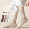 Women's Mid-calf Socks for Spring and Autumn, Thin Solid Color Sweat-absorbing Long Cotton Socks, Black Sports Women's Boneless Socks