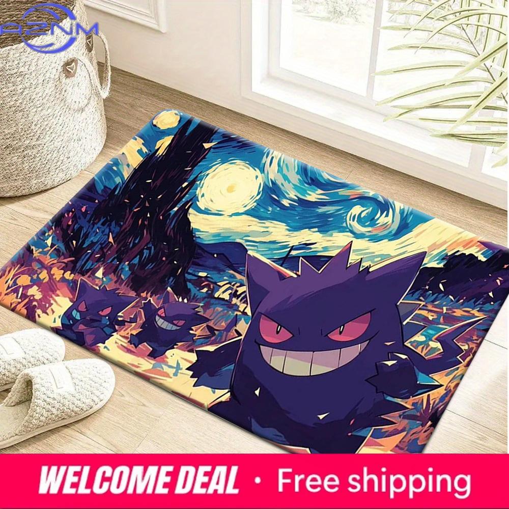 Pokemon Gengar Starry Night Art Print Non-Slip Doormat, Absorbent Floor Mat for Home Decor