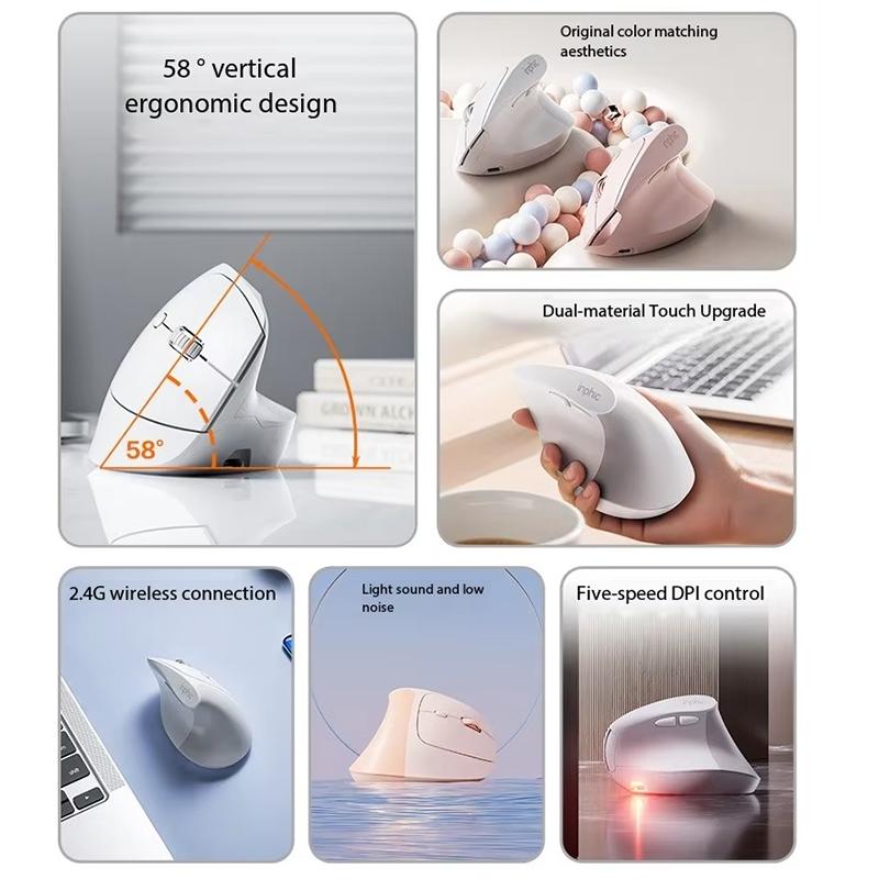 Inphic X9 Эргономичная вертикальная мышь Беспроводная зарядка Бесшумная для ноутбука Офисная для мужчин и женщин