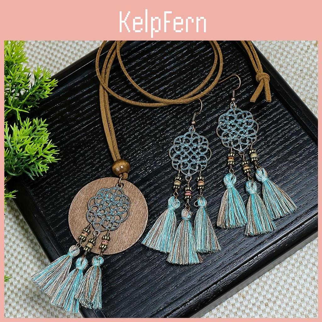 Earrings Of 1 Pair 1 Necklace Boho Style Jewelry Set Retro Hollow Flower Design Match Daily