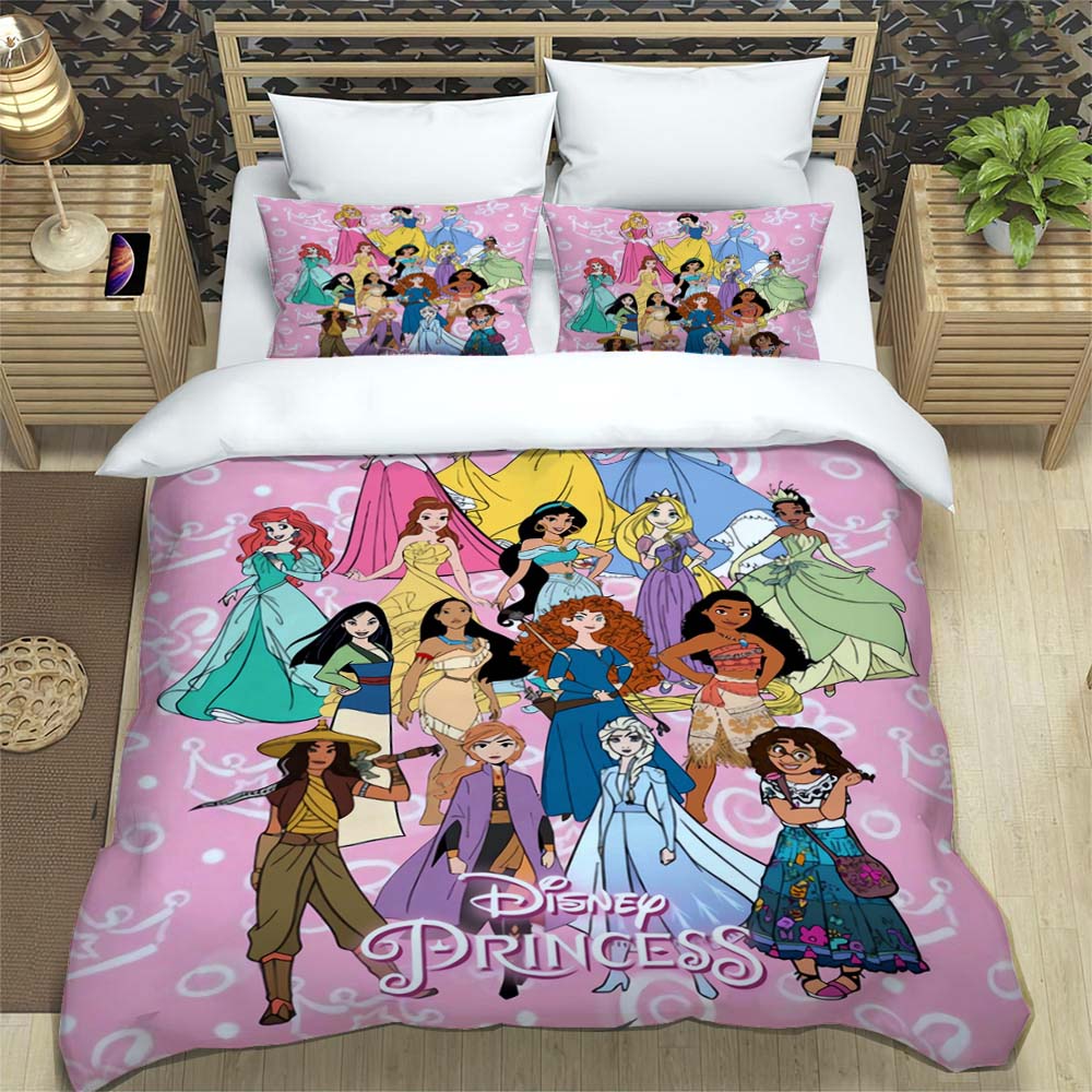 Princess series duvet cover set, 3D children's bedding three-piece set, includes 1 duvet cover and 2 pillowcases, extra large si