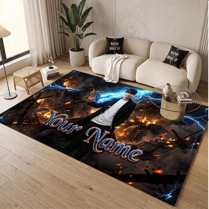 Custom Name Crystal Velvet Rug,Solo Leveling Comfortable Anti Slip Floor Mat For Room Decoration