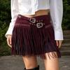 Soft Matte Look Fringe Waist Belt Suede Material Double Buckle Belt Fashion Boho Belt  For Women