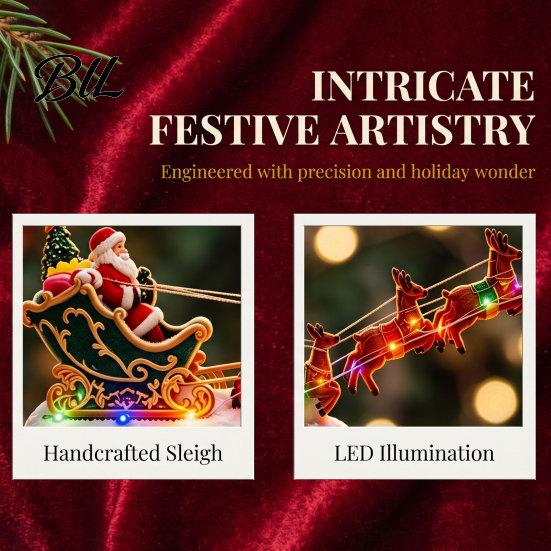 Creative Christmas Home Decoration Floating Santa Sleigh Ornament, Magnetic Levitation with LED Unique Holiday Gift for Family Lighting, Centerpiece