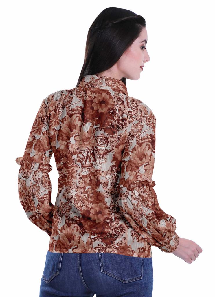 Moomaya Printed Long Sleeve Top For Women Classic CollarA  SummerA  Button Up