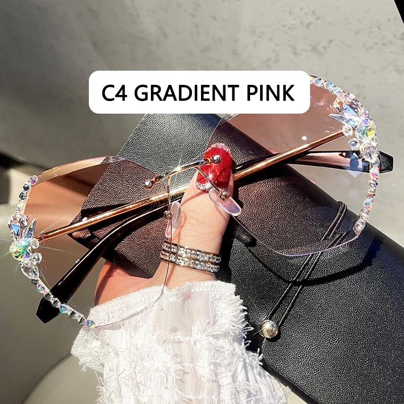 Винтажные солнцезащитные очки без оправы со стразами для женщин 2022, роскошный брендовый дизайн, модные солнцезащитные очки с градиентными линзами, мужские оттенки для женщин
