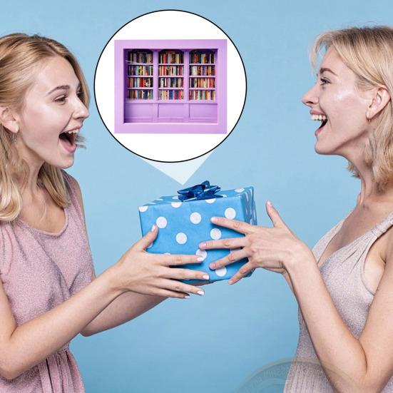 Anxiety Bookshelf Miniature Library with 200Pcs Mini Book Shake Away Your Anxiety Wooden Bookshelf Sensory Toy for Home Office Decor