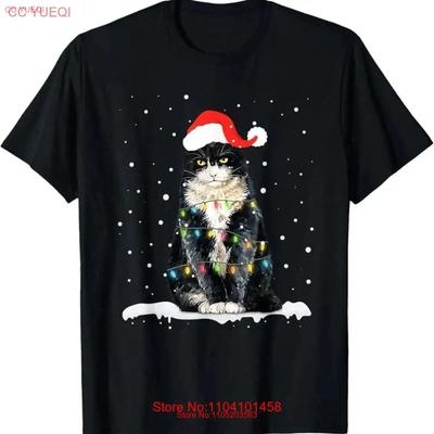 Funny Santa Cat Christmas Lights Holiday T Shirt Vintage Soft Stylish Unisex Streetwear Comfortable Versatile Slightly