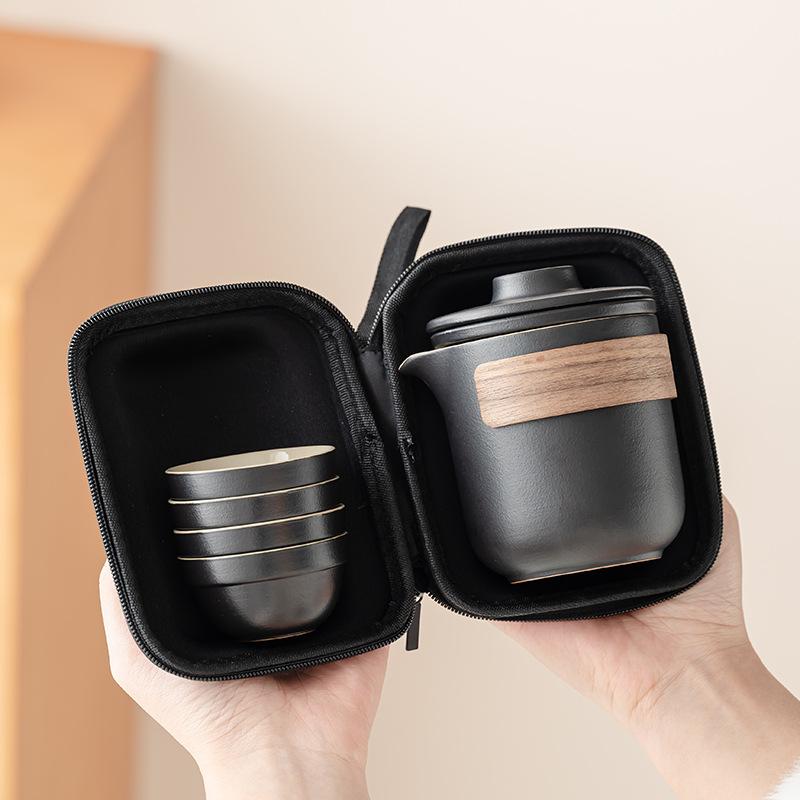 Coarse pottery big words and simple travel tea set custom kung fu tea set Kuaike cup business travel company commemoration