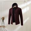 Men Fall Winter Cardigan Coat Drawstring Hooded Thick Velvet Lining Ribbed Cuffs Hem Solid Color Knitted