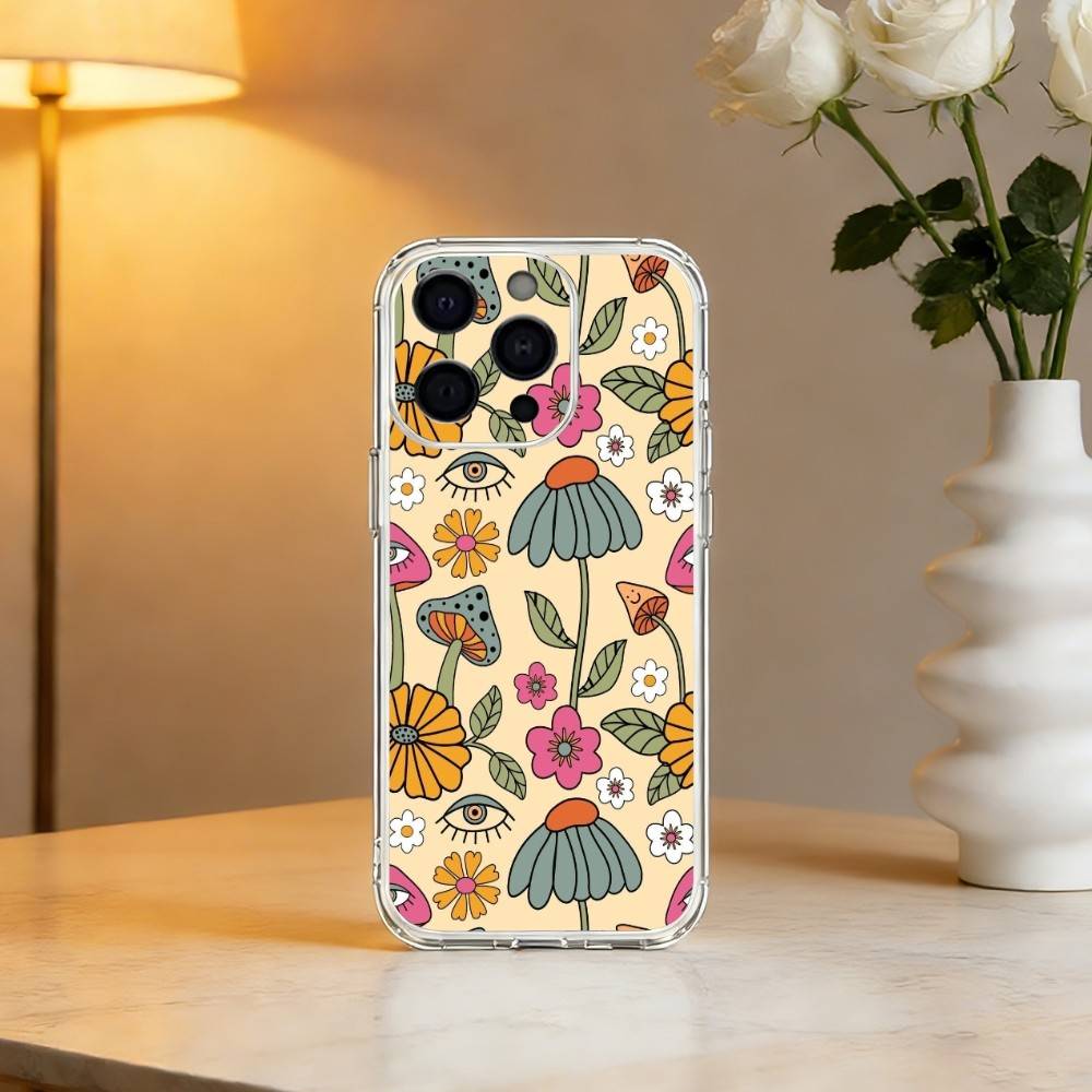 F-Flower Print Phone Case For iPhone 17 16 15 14 13 12 11 Mini Pro Max Plus Transparent Cover