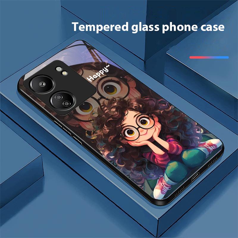 Девушка с кудрявыми волосами Для Xiaomi Redmi 13C Note13 12 Pro Plus 5G Note 9 13T Pro POCO X6 F5 F6 Черный Чехол для телефона из закаленного стекла