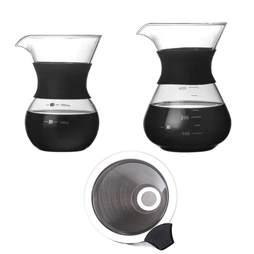 Reusable Drip Coffee Brewer Stainless Steel Glass Carafe Pot Unbreakable Conical Filter  Camping