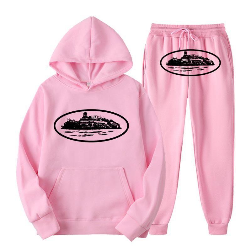 Unisex Hooded Sweatshirt Set With Graphic Print Long Sleeve Top Pants Soft Fleece Lined Casual Sportwear Fall