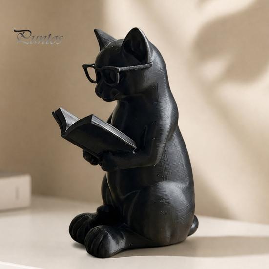 Настольное украшение Кот 3D-печатная фигурка Читающий кот, Декоративная фигурка с утяжеленным противоскользящим основанием, Статуэтка Интеллектуал с высококачественной текстурой, Очки
