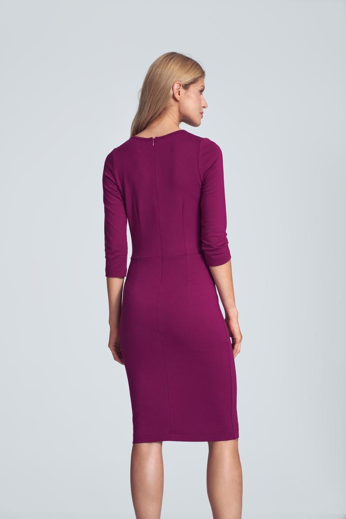 Elegant fuchsia pencil dress with long sleeves and a wrap neckline - 715 size