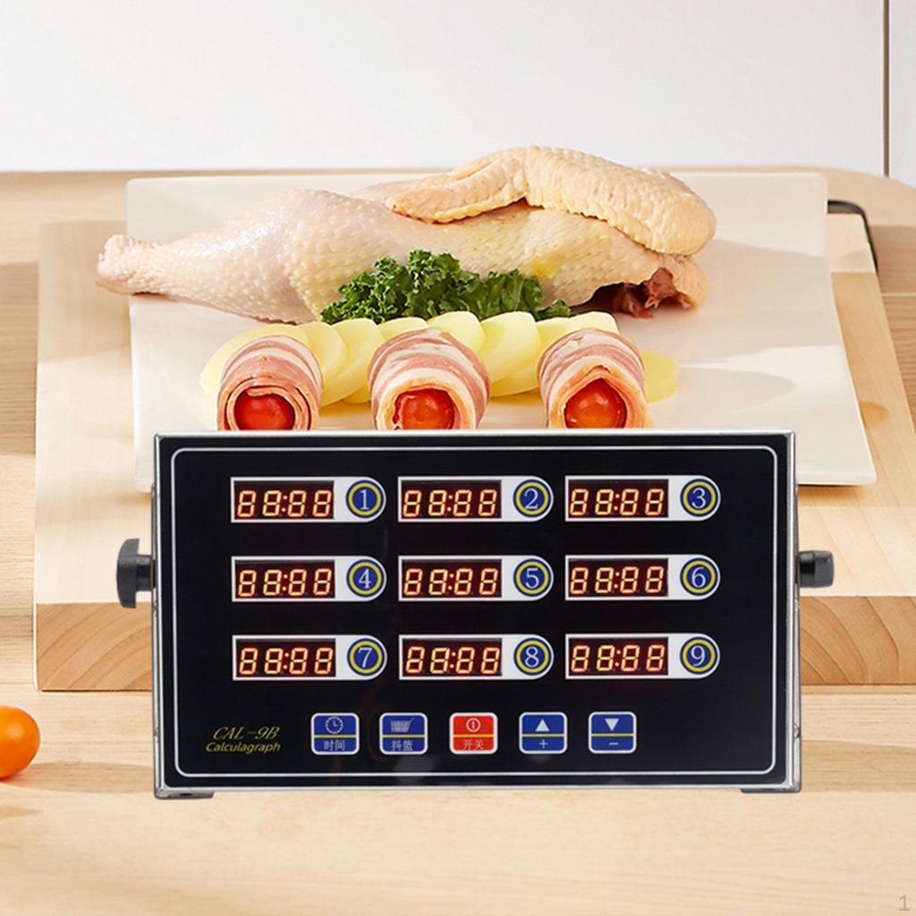 Цифровой кухонный таймер 9-канальный из нержавеющей стали, прочные часы для выпечки, фритюрницы, напоминание о приготовлении пищи