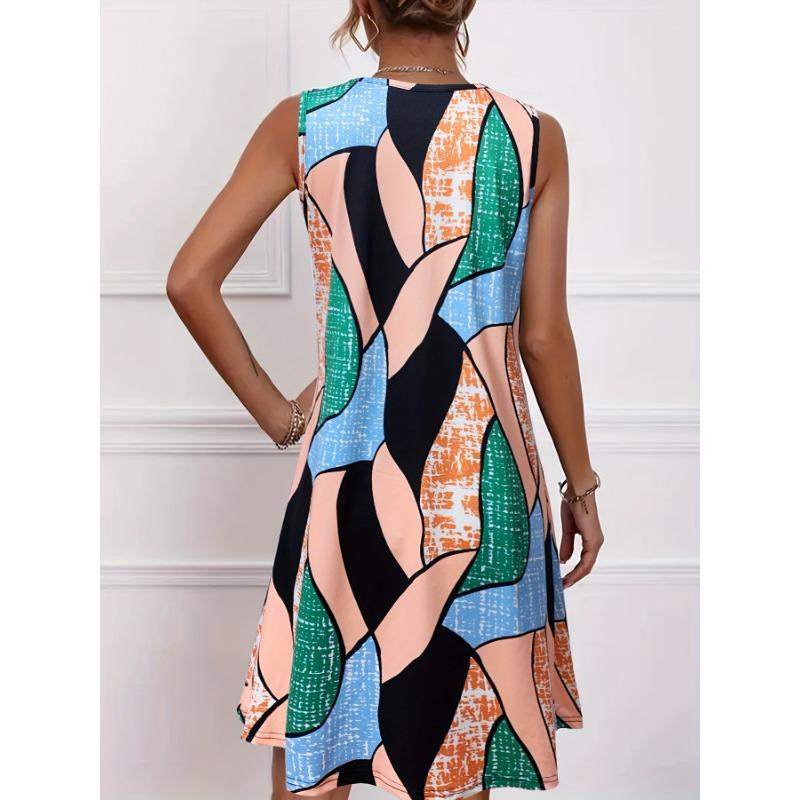 Свободное платье-майка со сплошным принтом, элегантное платье без рукавов на весну и лето, женская одежда