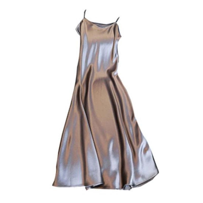 Женское платье-комбинация из шелковистого атласа с V-образным вырезом на бретельках сплошного цвета плюс размер трапециевидной формы со свободным подолом и открытой спиной без рукавов с ремешками платье для выпускного вечера миди-платье