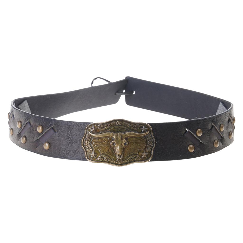 Cowboy Hat Band for Adult with Bull Head Buckle Vintage Ethnic Panama Cap Band for Women Men Fedora Hat Accessories