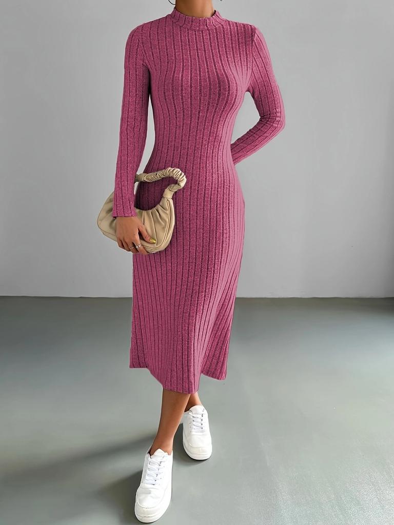 Осень-зима женское ребристое трикотажное платье элегантное шикарное модное длинное рукава с круглым вырезом облегающее платье-корсет в уличном стиле
