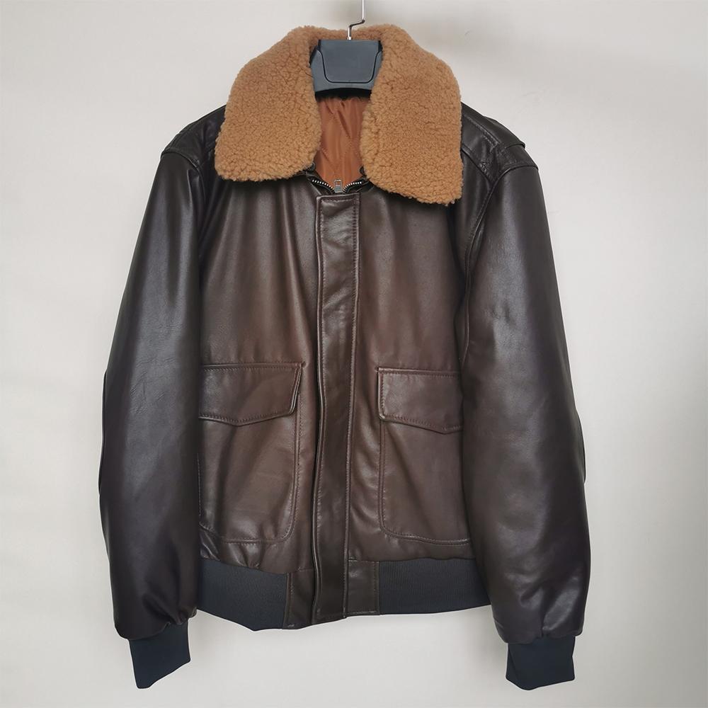 Genuine Leather Jacket Men Flight Jackets 100% Soft Thin Sheepskin Natural Fur Collar Aviator Clothing For Autumn