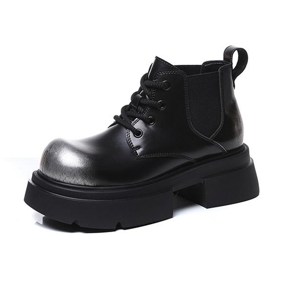 Fashion Autumn Boots for Women Genuine Leather Retro Ankle Boots Thick-Soled Heightened Tooling Women High-Top Zipper Boots