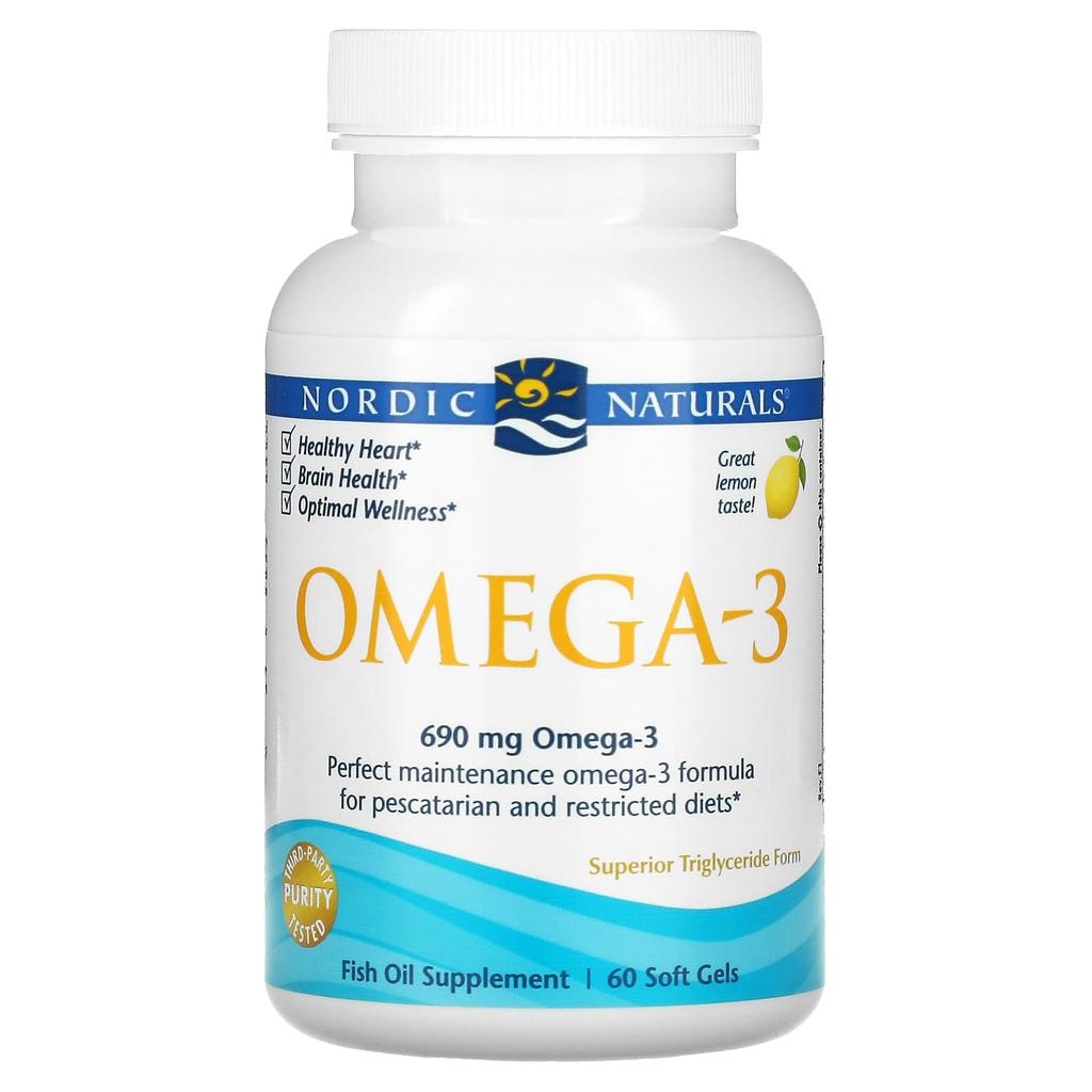 Nordic Naturals Omega 3, Lemon, 690mg, 60 Fish Gelatin Softgels (345mg Per Gel)