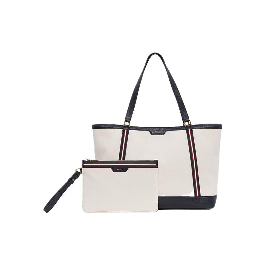 Bally Logo Patch Snap Closure Fabric And Leather Tote Bag Women Tote Bags Natural Black 6306547