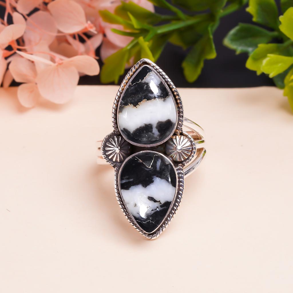 Белый бирюзовый буйвол - Кольцо из серебра 925 пробы с драгоценными камнями Невады V9433, черно-белое кольцо, грушевидное кольцо, подарок на День святого Валентина, подарок для нее, на день рождения G