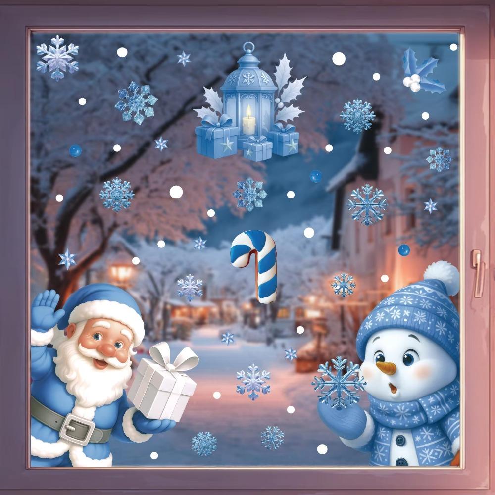 2PCS Santa Snowman Christmas Window Stickers Static Cling Xmas Glass Door Stickers Store
