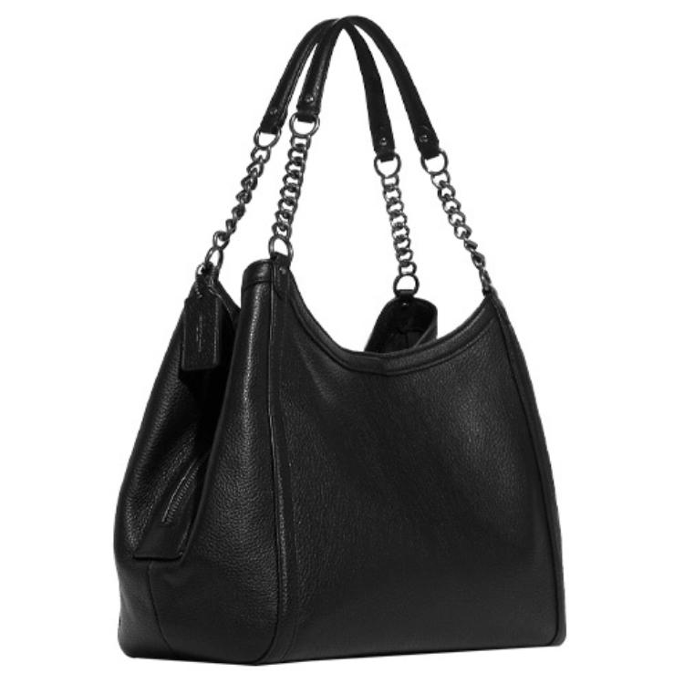 Coach Kristy 32 Pebbled Leather Chain Large Capacity Bucket Bag Women bags Black C8532-QBBK
