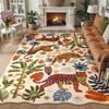 American Living Room Carpet Large Machine Washable Floor Mat Dark Blue Jungle Tiger Rug Retro Home Decoration Rugs for Bedroom