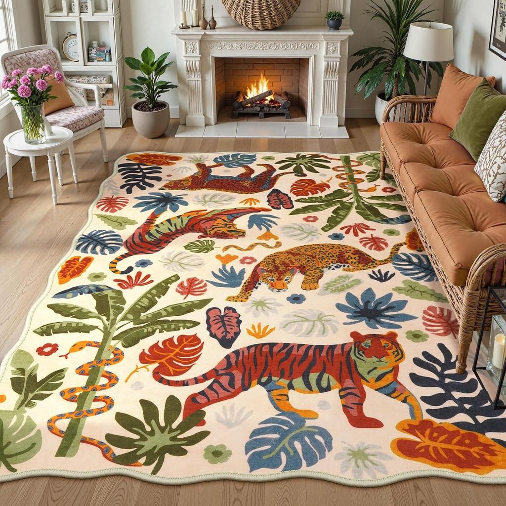 Американский ковер для гостиной большой, машинная стирка, коврик для пола, ковер с тигром в джунглях темно-зеленого цвета, ковры в стиле ретро для украшения дома, для спальни