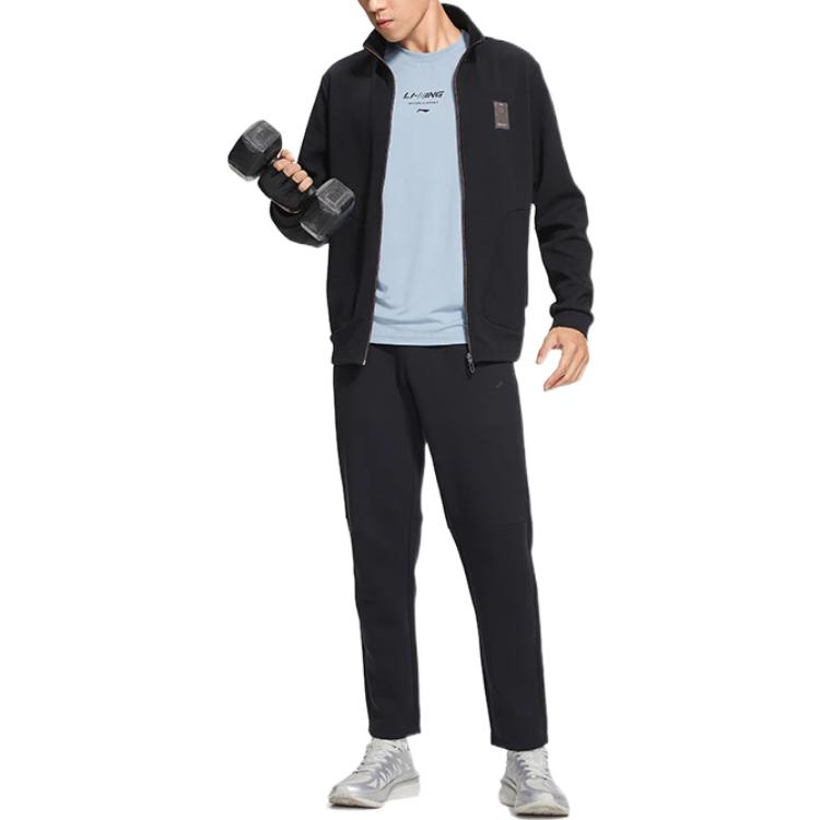 Li-Ning Fitness Series Solid Color Logo Patch Zip-Up Long Sleeve Hoodie Jacket Men Outerwear Black AWDS787-2