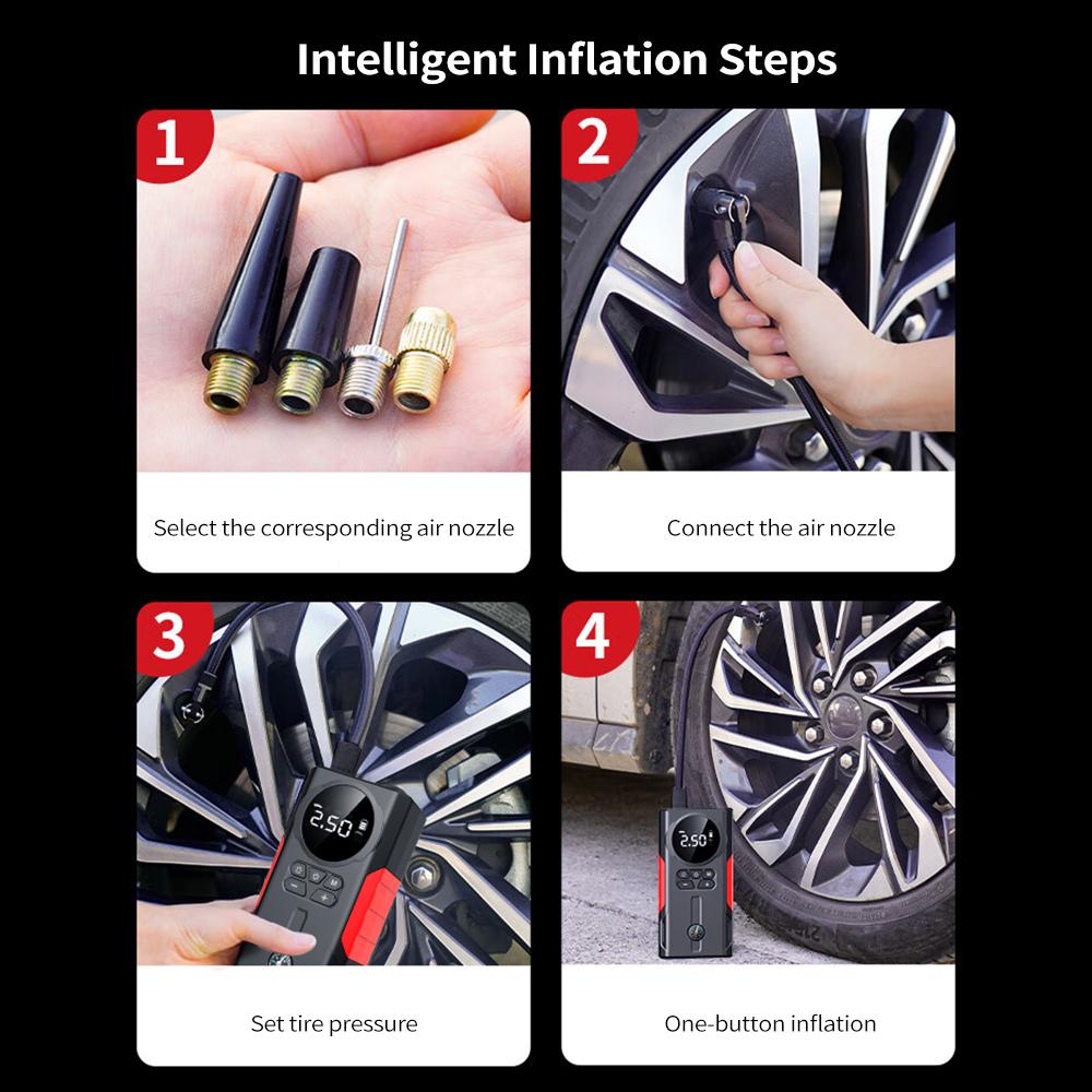 Портативный воздушный компрессор, беспроводной электрический насос для накачивания шин, пусковое устройство 8000 мАч 1000 А и воздушный насос