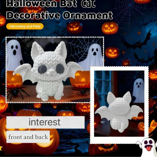 Umbra Studio Festive Halloween Ornament, Knitted Texture Bat Cat Design Figure, Mini Size Sculpture for Party Desk Shelf Decor