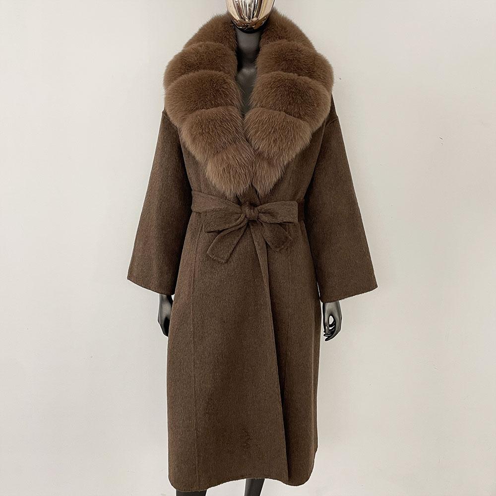 OFTBUY Натуральная шуба 2024 года, женская верхняя одежда больших размеров, зимняя женская куртка с воротником из натурального меха лисы и капюшоном, пальто из кашемировой шерсти