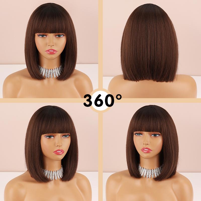 LISI HAIR Короткий прямой парик «боб» темно-коричневого цвета с челкой до плеч, натуральный прямой парик «боб» на каждый день, синтетический парик