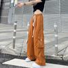 Streetwear Women Oversize Solid Cargo Pants Elastic Waist Drawcord Loose Harajuku Hip Hop Casual Wide Leg Sports Trousers